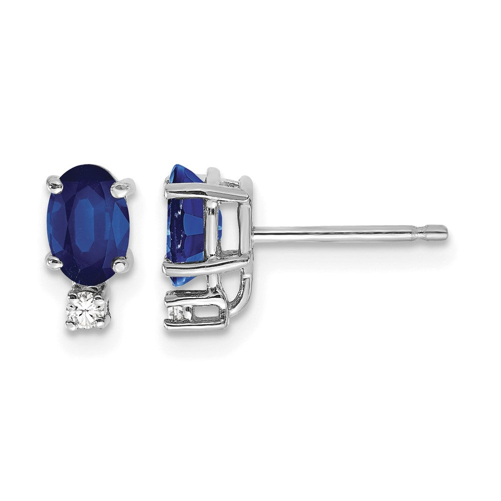 14k White Gold 6x4mm Oval Sapphire VS Diamond Earrings