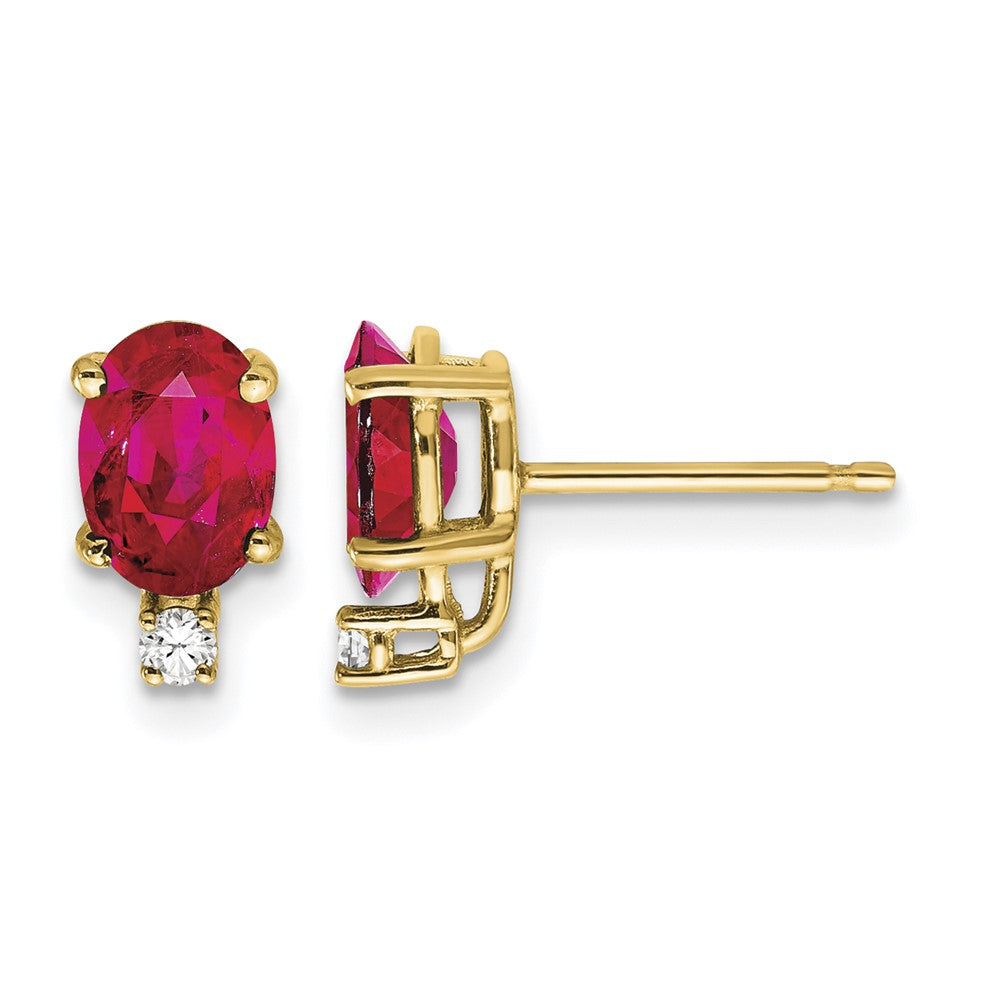 14k 7x5mm Oval Ruby VS Diamond Earrings
