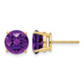 14k 8mm Amethyst Checker Post Earrings