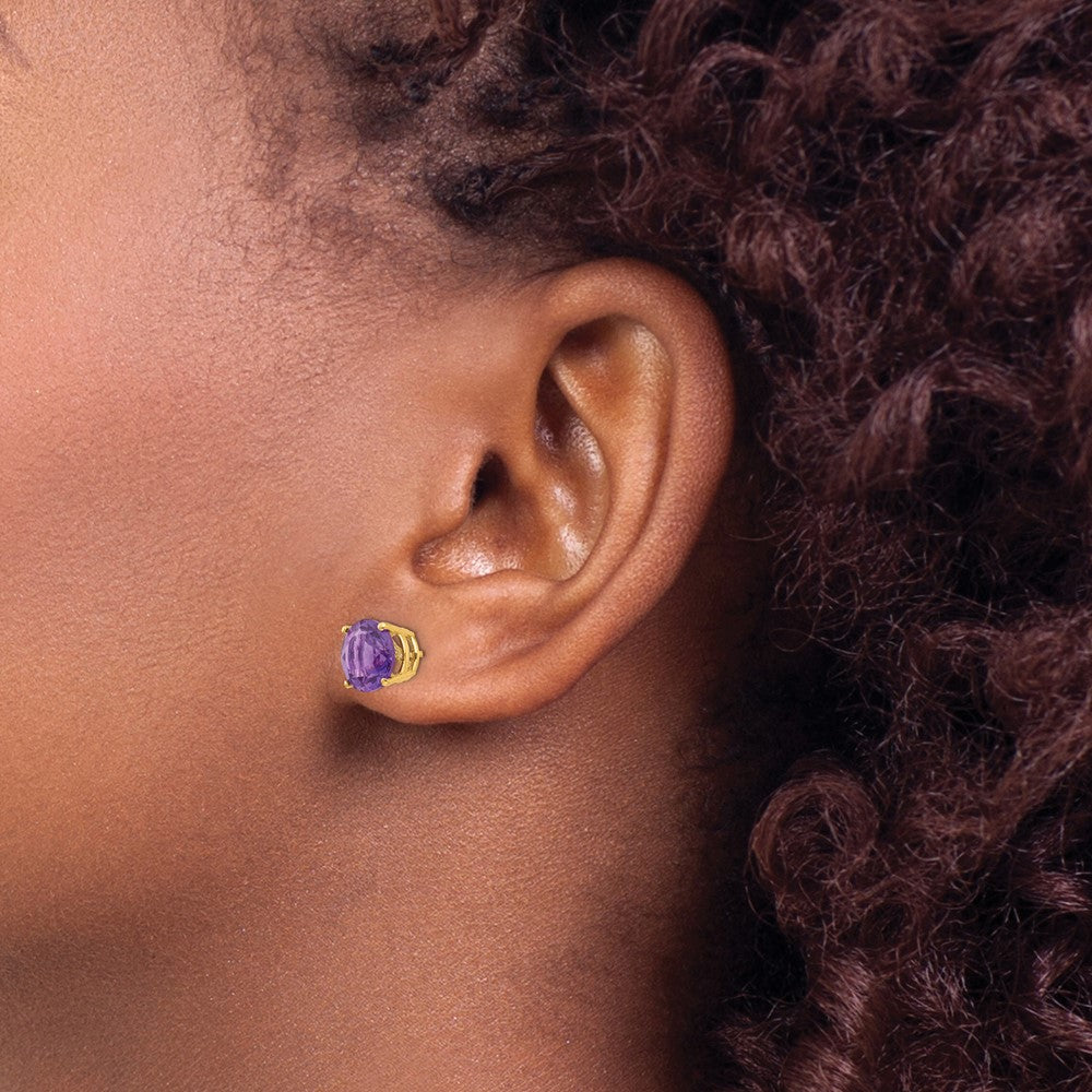 14k 8mm Amethyst Post Earrings