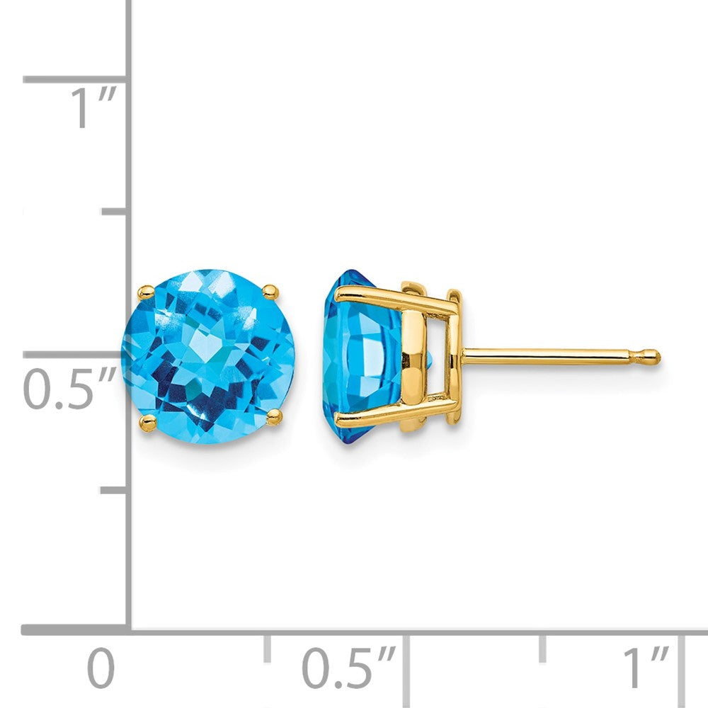 14k 8mm Blue Topaz Checker Earrings