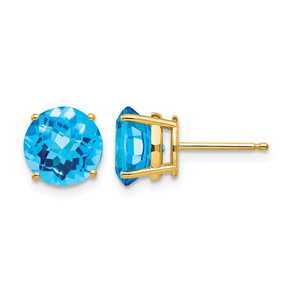 14k 8mm Blue Topaz Checker Earrings