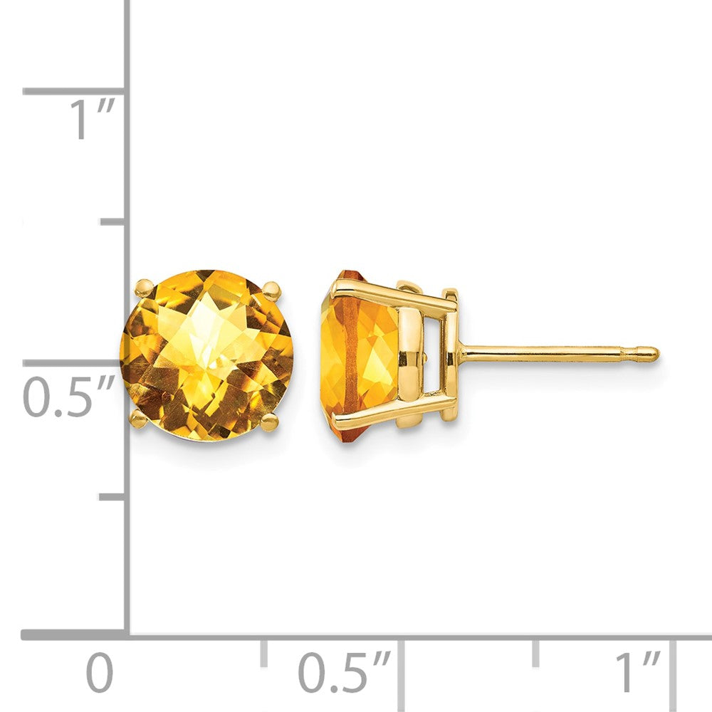 14k 8mm Citrine Checker Post Earrings