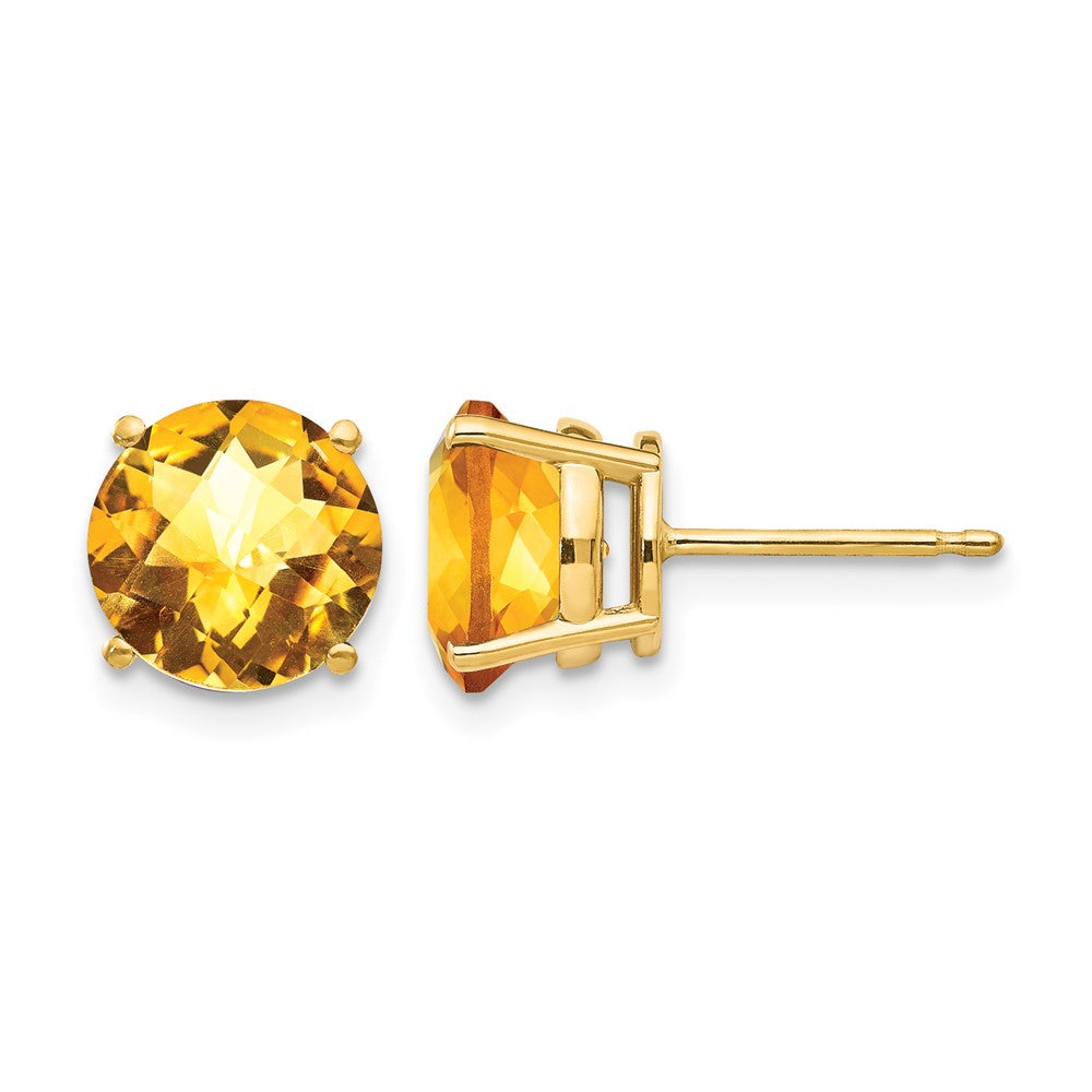 14k 8mm Citrine Checker Post Earrings