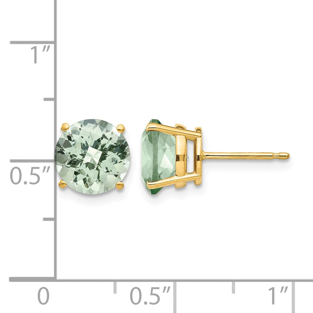 14k 8mm Round Checker-Cut Green Quartz Earring