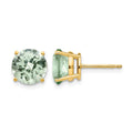 14k 8mm Round Checker-Cut Green Quartz Earring