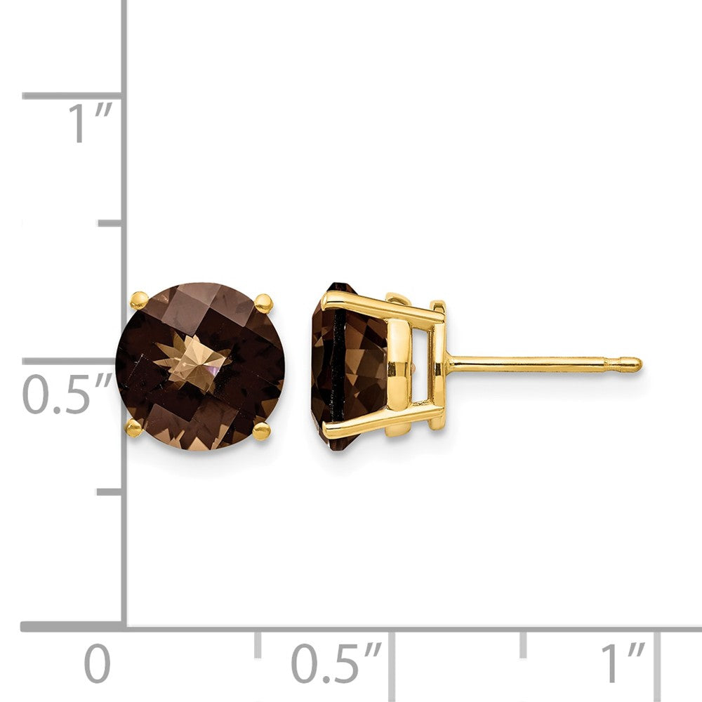 14k 8mm Round Checker-Cut Smoky Quartz Earrings