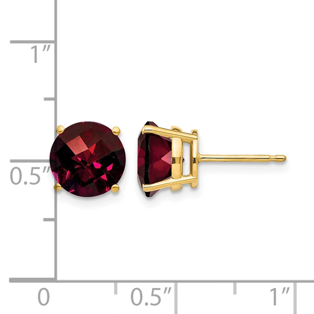 14k 8mm Garnet Checker Post Earrings