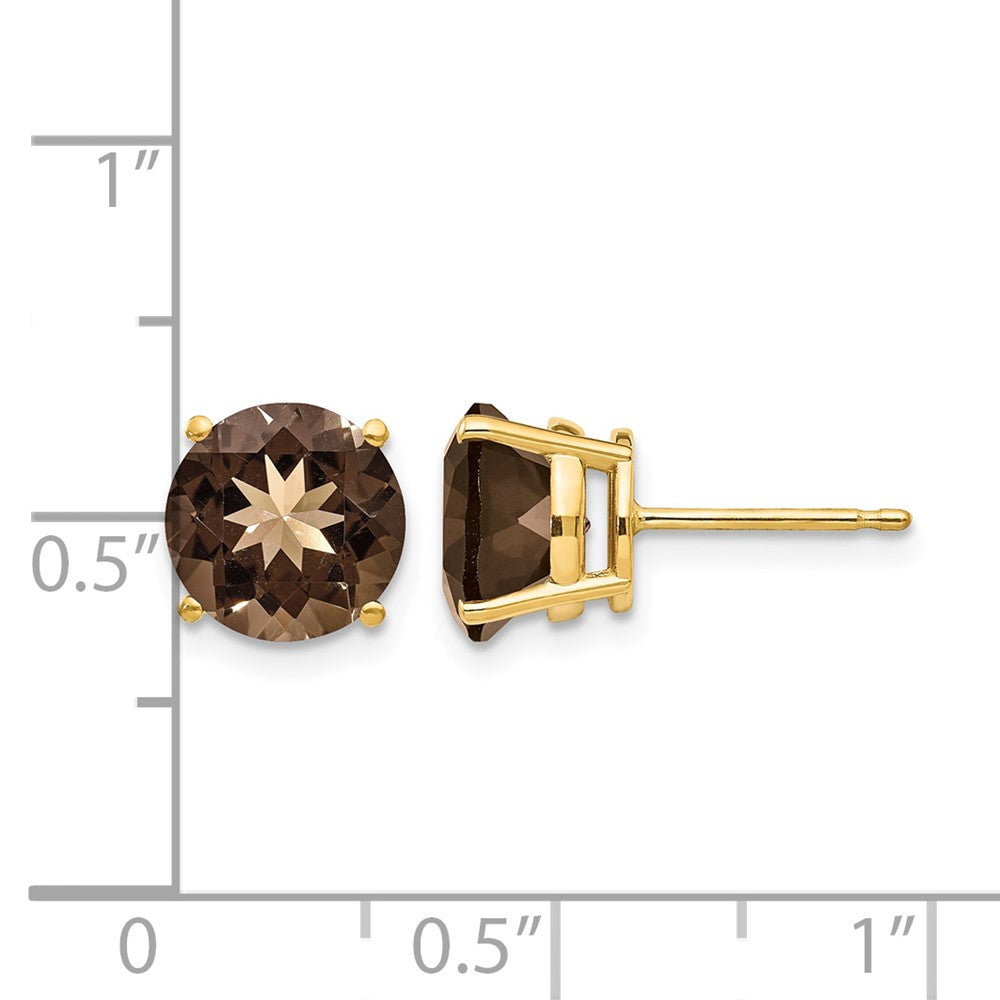 14k 8mm Round Smoky Quartz Earrings