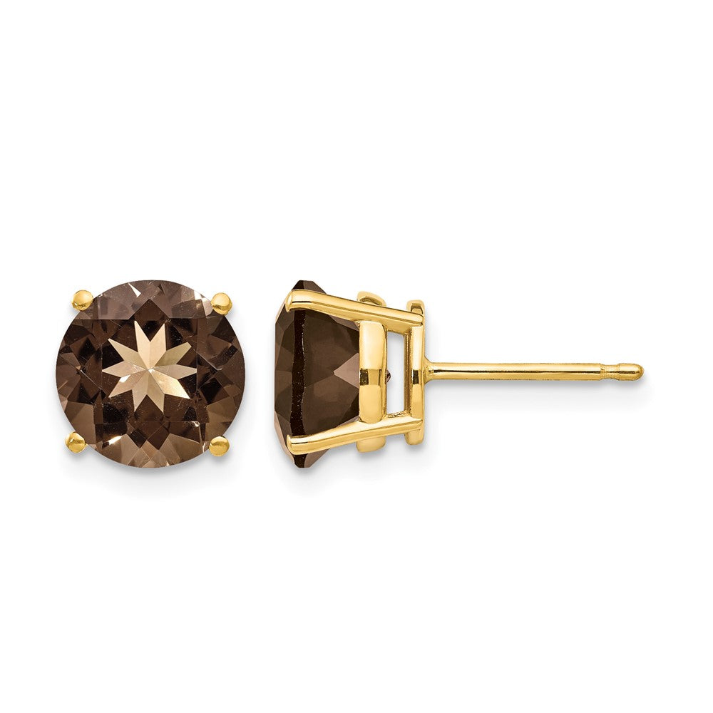 14k 8mm Round Smoky Quartz Earrings