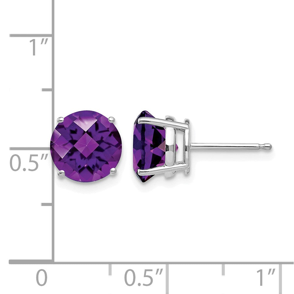 14k White Gold 8mm Amethyst Checker Earrings