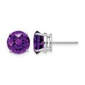 14k White Gold 8mm Amethyst Checker Earrings