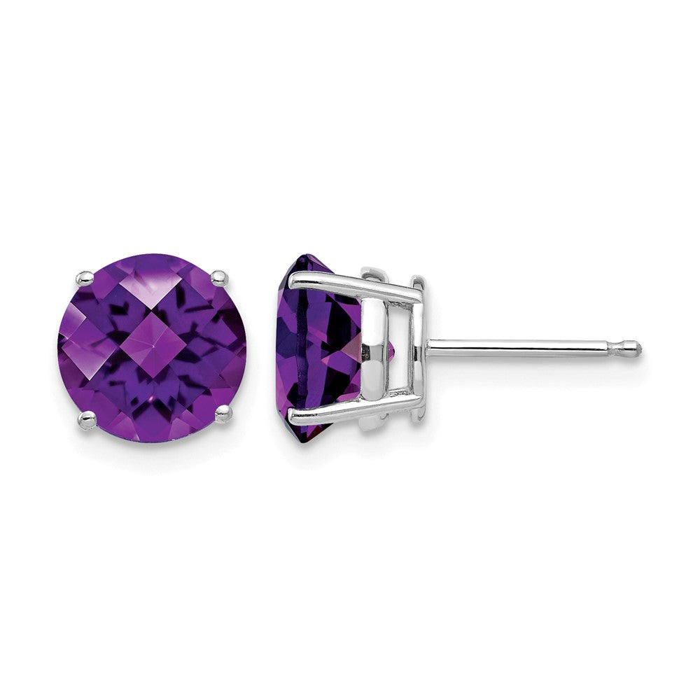 14k White Gold 8mm Amethyst Checker Earrings