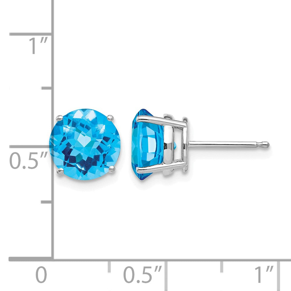 14k White Gold 8mm Blue Topaz Checker Earrings