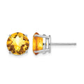 14k White Gold 8mm Citrine Checker Earrings