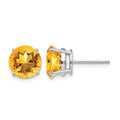 14k White Gold 8mm Citrine Earrings