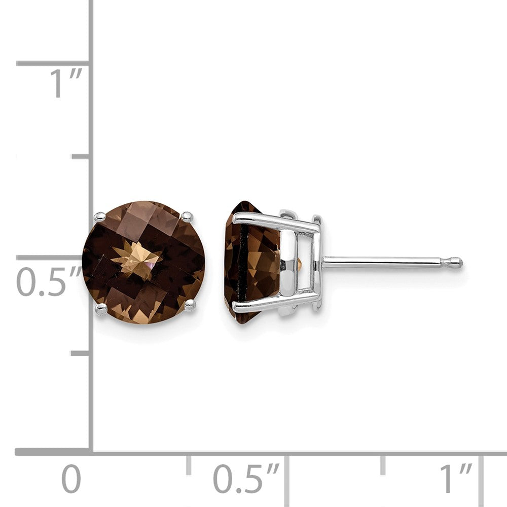 14kw 8mm Round Checker-Cut Smoky Quartz Earrings