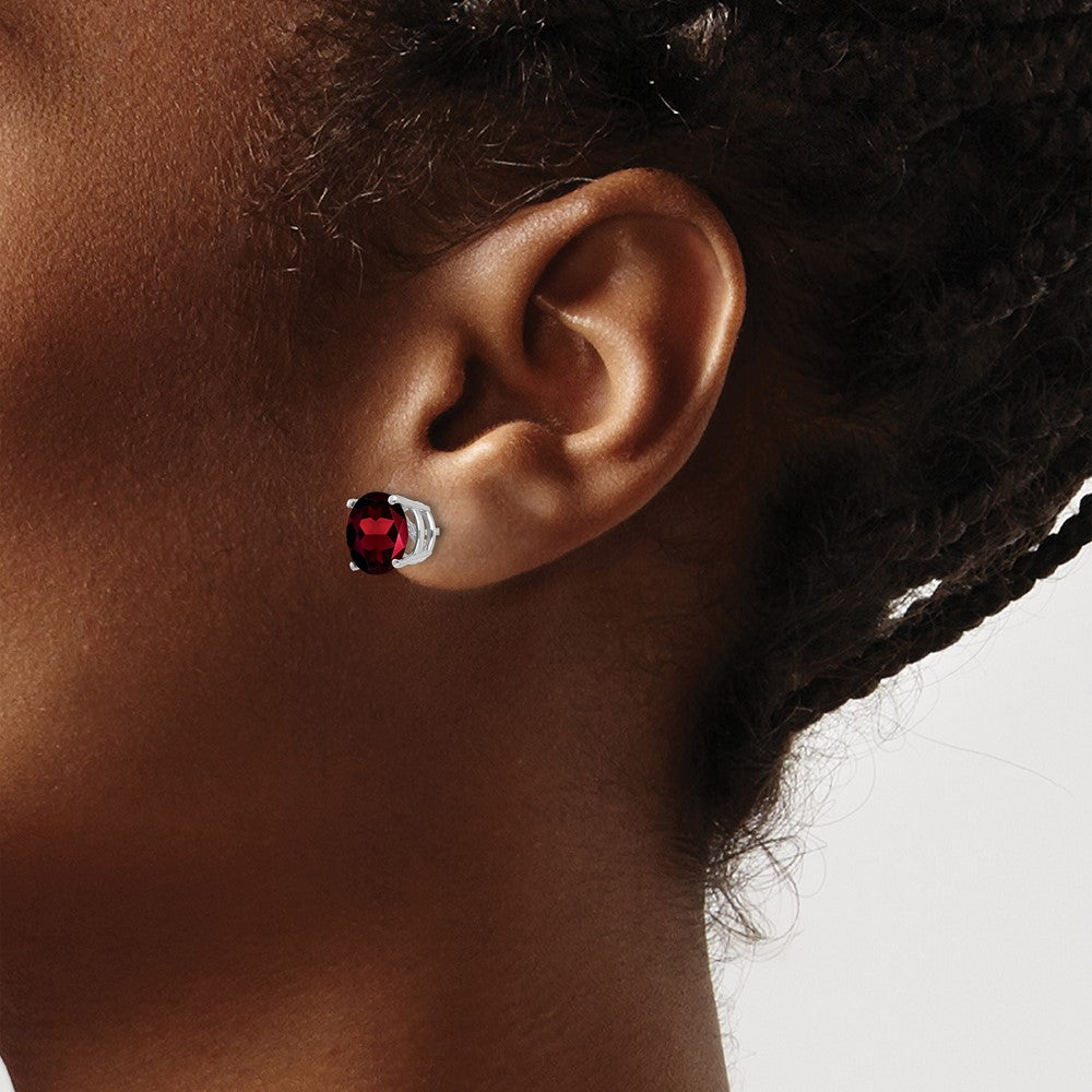 14k White Gold 8mm Garnet Earrings