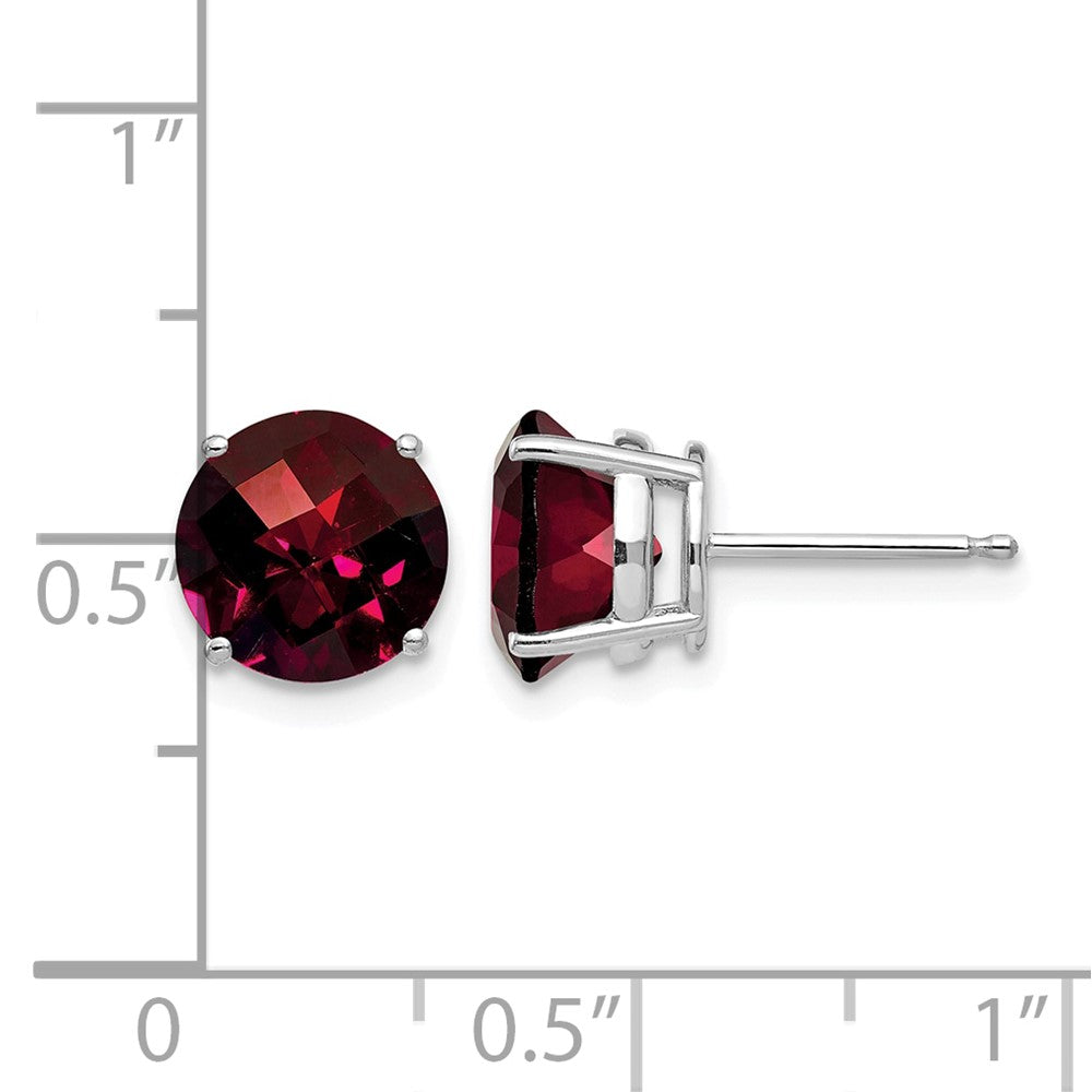 14k White Gold 8mm Garnet Checker Earrings