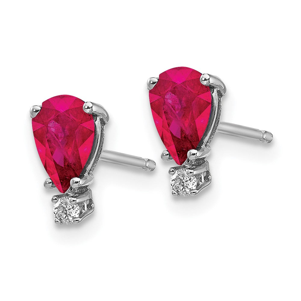 14k White Gold 6x4mm Pear Ruby A Diamond Earrings