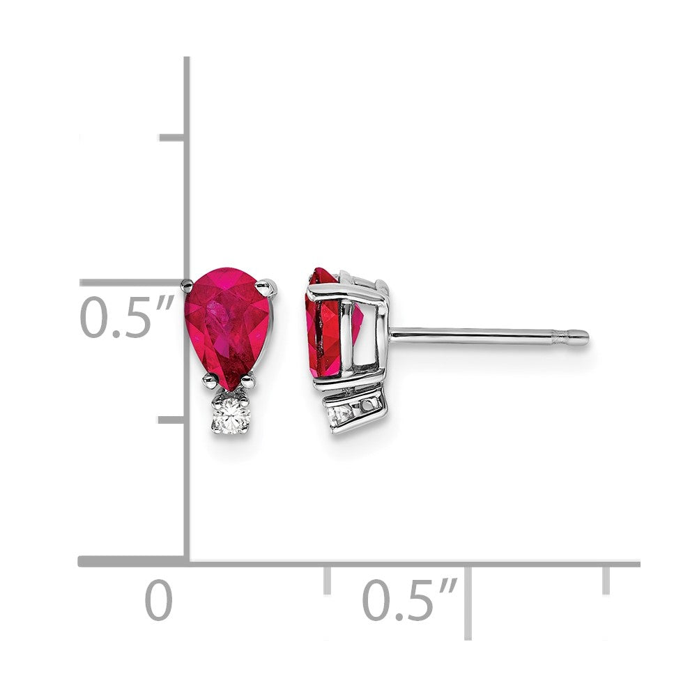 14k White Gold 6x4mm Pear Ruby VS Diamond Earrings
