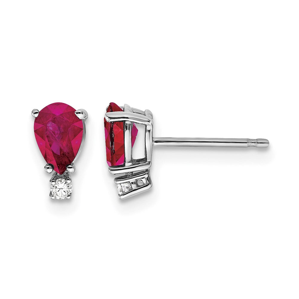14k White Gold Ruby Diamond Post Earrings
