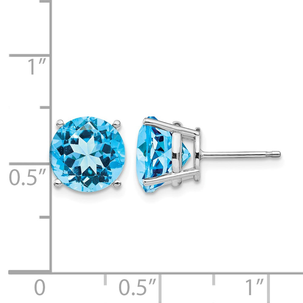 14k White Gold 9mm Blue Topaz Earrings