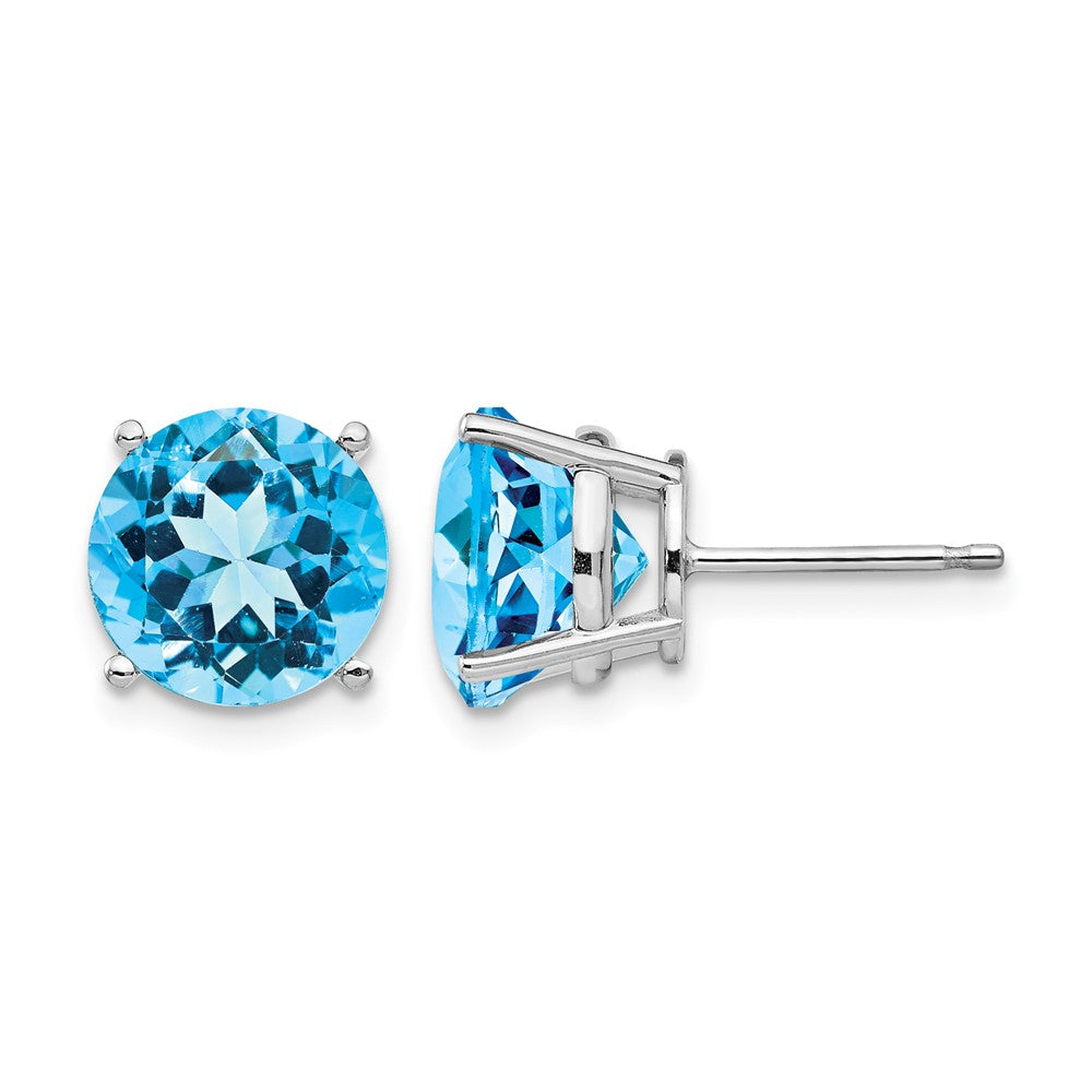 14k White Gold 9mm Blue Topaz Earrings