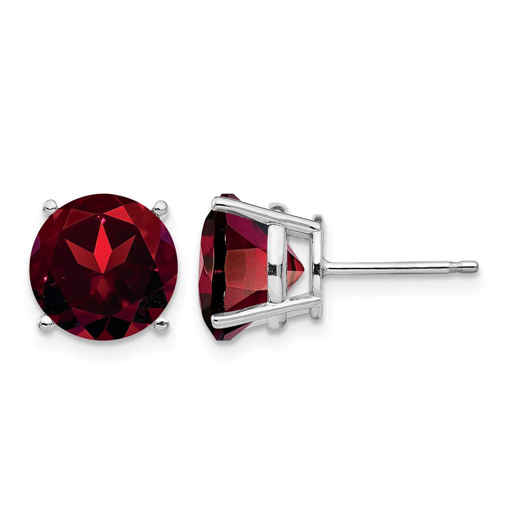 14k White Gold Garnet Round Stud Earrings