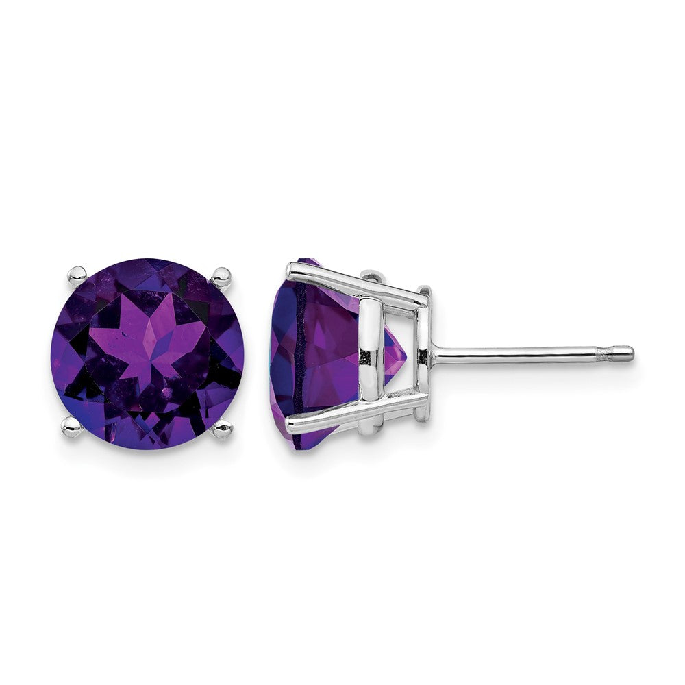 14k White Gold Amethyst Round Stud Earrings