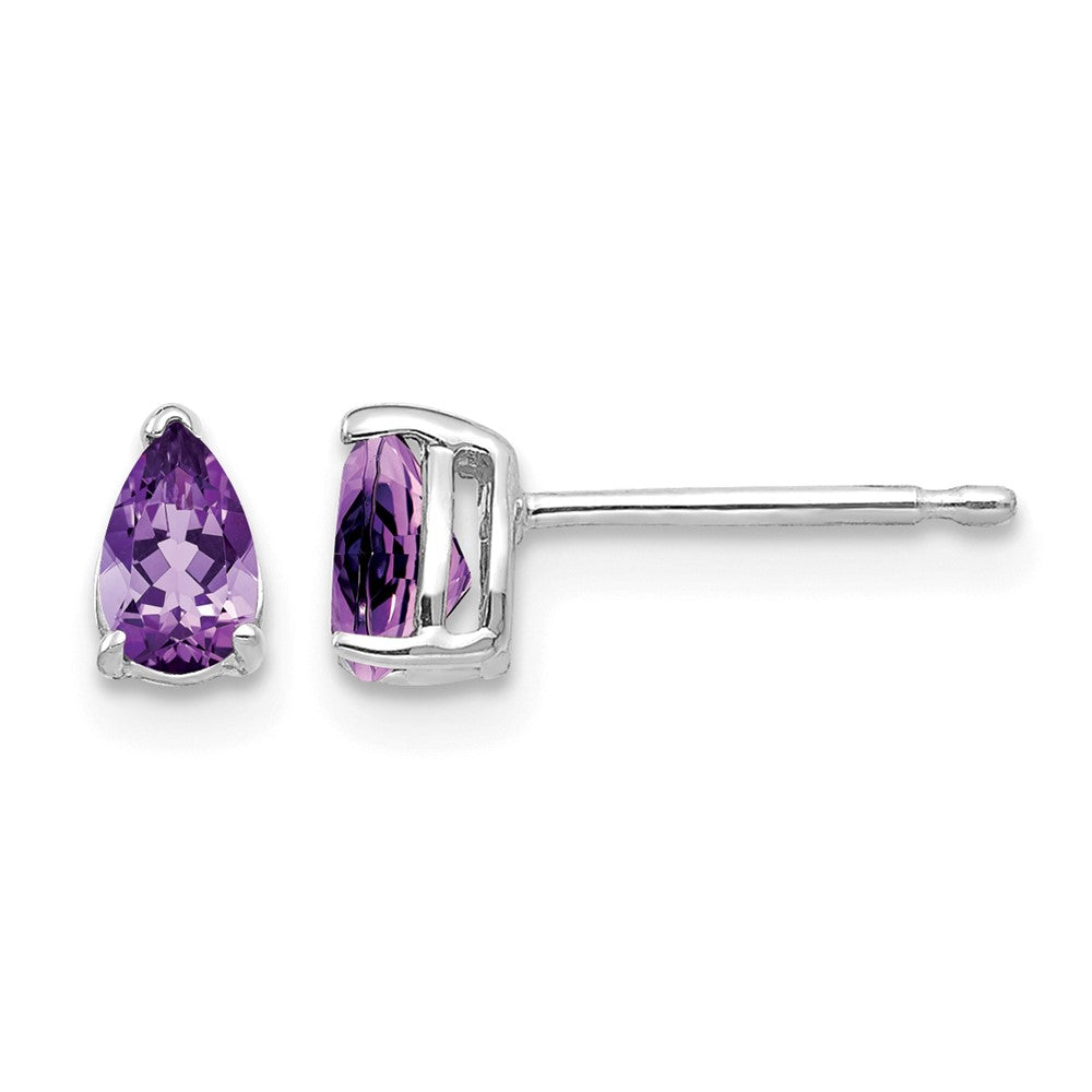 14k White Gold 5x3mm Pear Amethyst Earrings