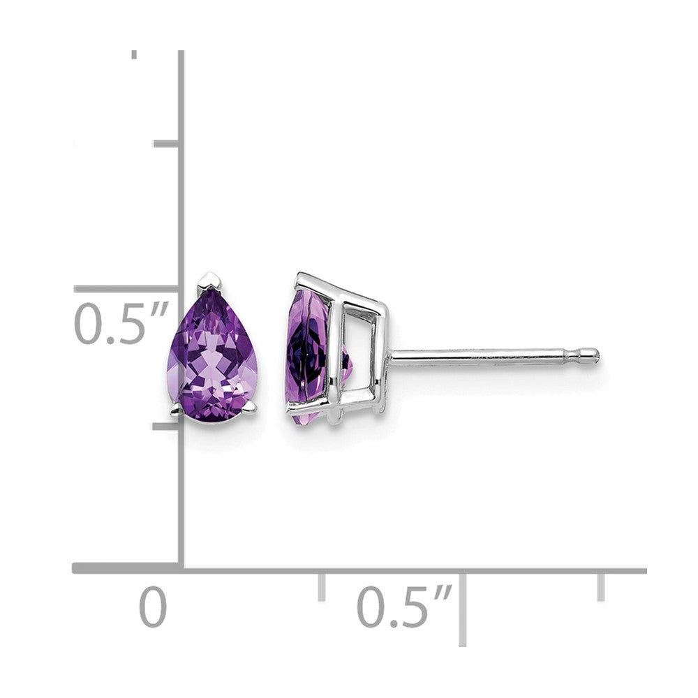 14k White Gold 6x4mm Pear Amethyst Earrings