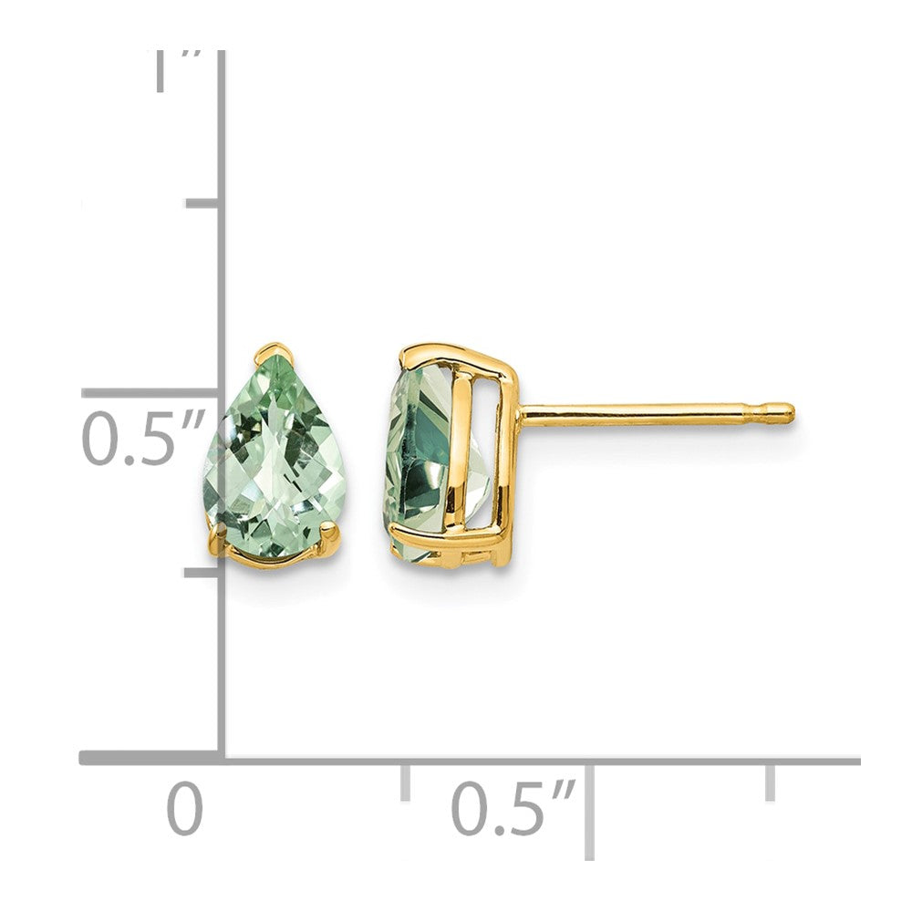 14k 7x5 Pear Checker-Cut Green Quartz Earrings