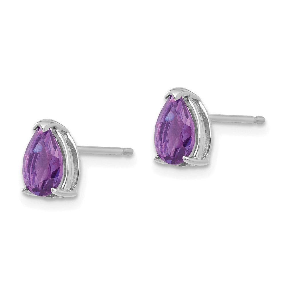 14k White Gold 7x5mm Pear Amethyst Earrings
