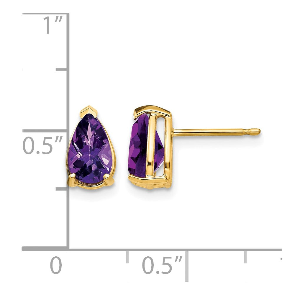 14k 8x5mm Pear Amethyst Checker Earrings
