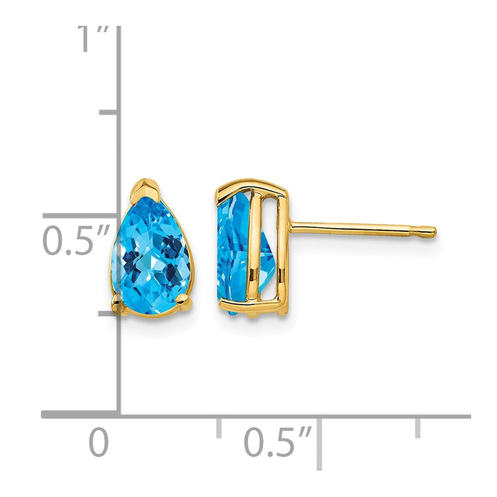 14k 8x5mm Pear Blue Topaz Checker Earrings