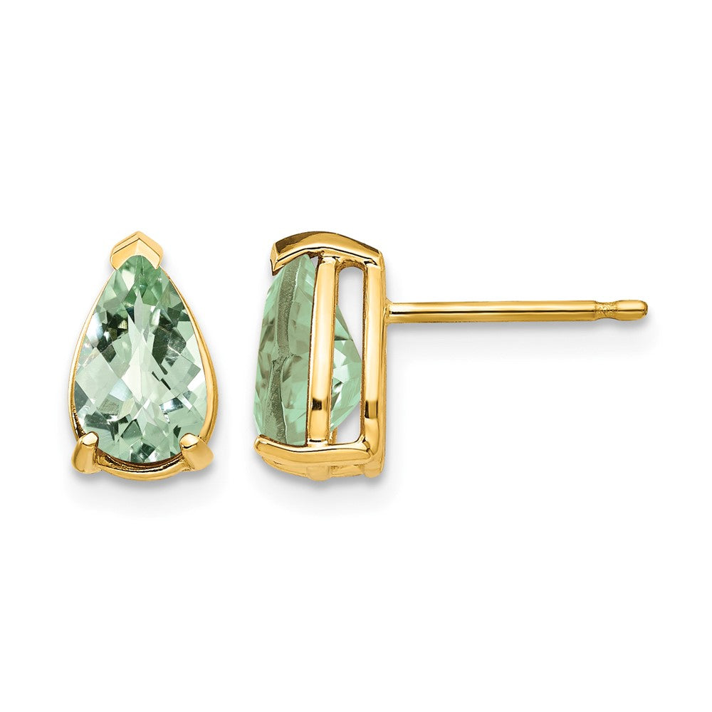 14k 8x5 Pear Checker-Cut Green Quartz Earrings