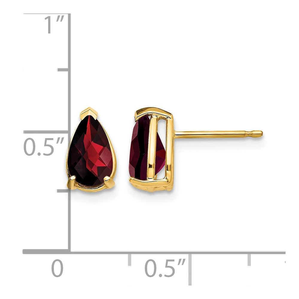 14k 8x5mm Pear Garnet Checker Earrings
