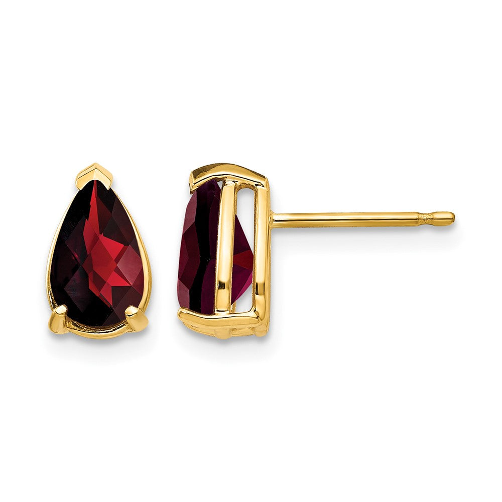 14k 8x5mm Pear Garnet Checker Earrings