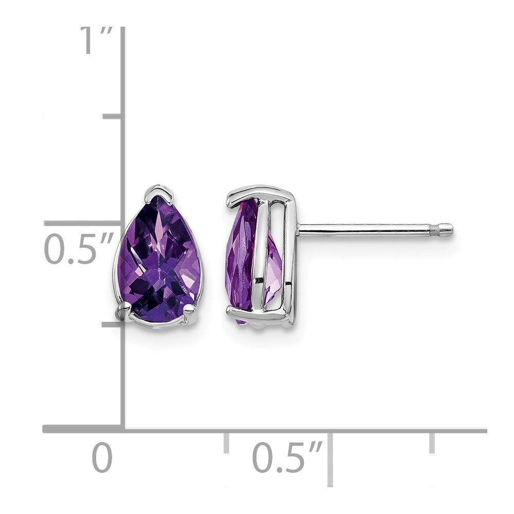 14k White Gold 8x5mm Pear Amethyst Checker Earrings