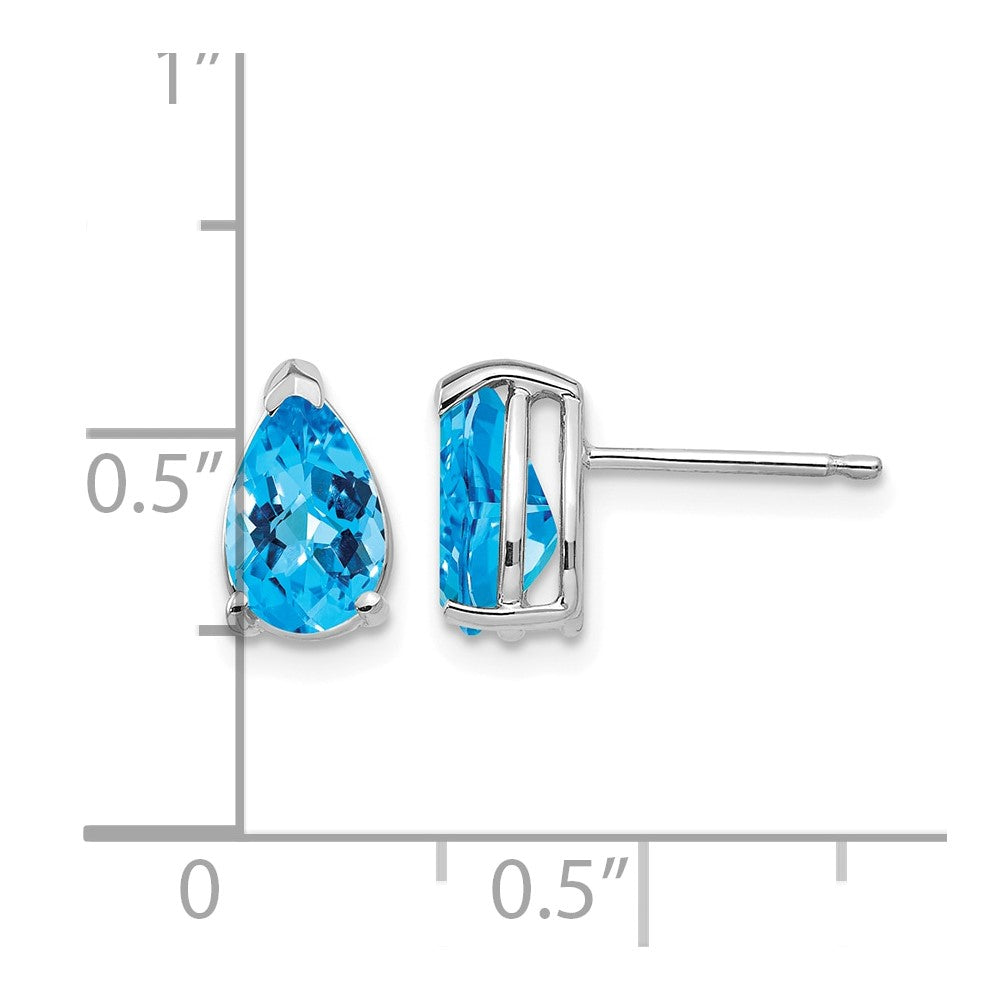 14k White Gold 8x5mm Pear Blue Topaz Checker Earrings