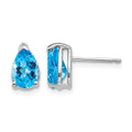 14k White Gold 8x5mm Pear Blue Topaz Checker Earrings