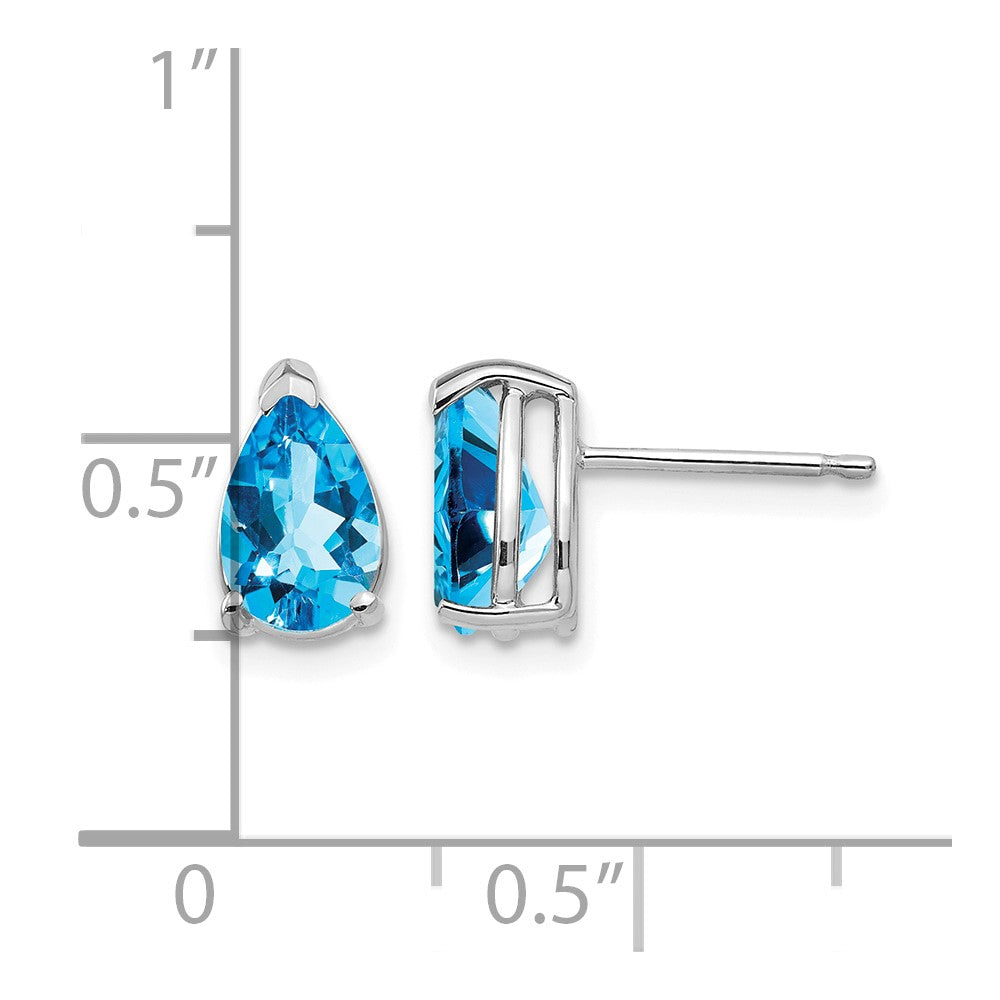 14k White Gold 8x5mm Pear Blue Topaz Earrings