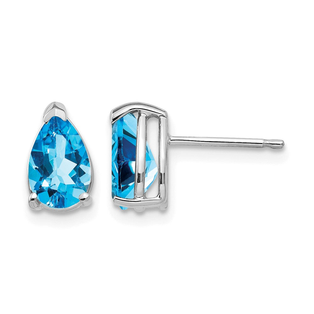 14k White Gold 8x5mm Pear Blue Topaz Earrings
