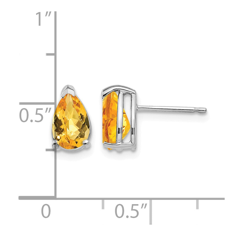 14k White Gold 8x5mm Pear Citrine Checker Earrings