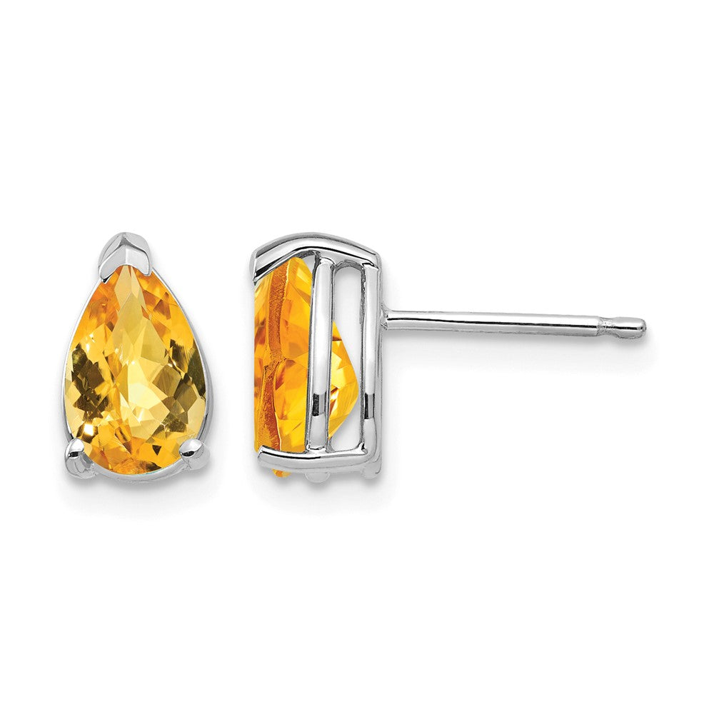 14k White Gold 8x5mm Pear Citrine Checker Earrings