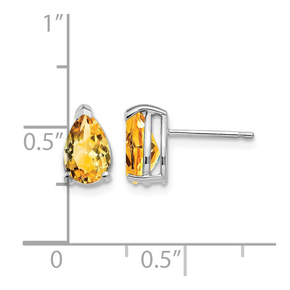 14k White Gold 8x5mm Pear Citrine Earrings
