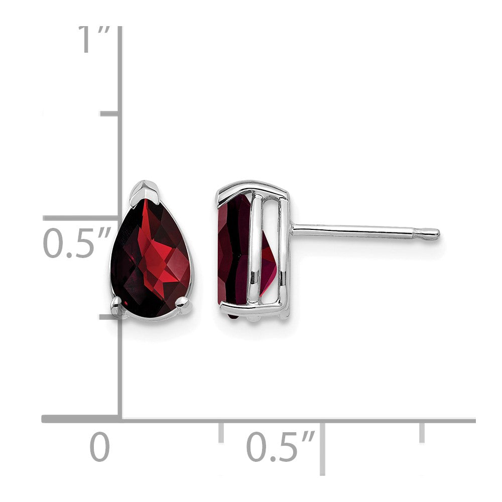 14k White Gold 8x5mm Pear Garnet Checker Earrings