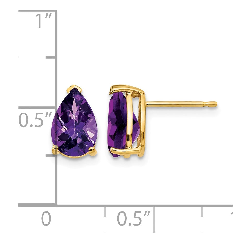 14k 9x6mm Pear Amethyst Checker Earrings