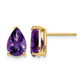 14k 9x6mm Pear Amethyst Checker Earrings
